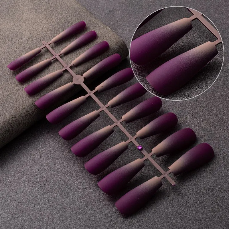 20 Pcs Matte Gradient Design False Nails Long Coffin Fake Nails Full Cover Nail Art Tips Nails Press On Nails With Jelly Glue-Nail Inspo