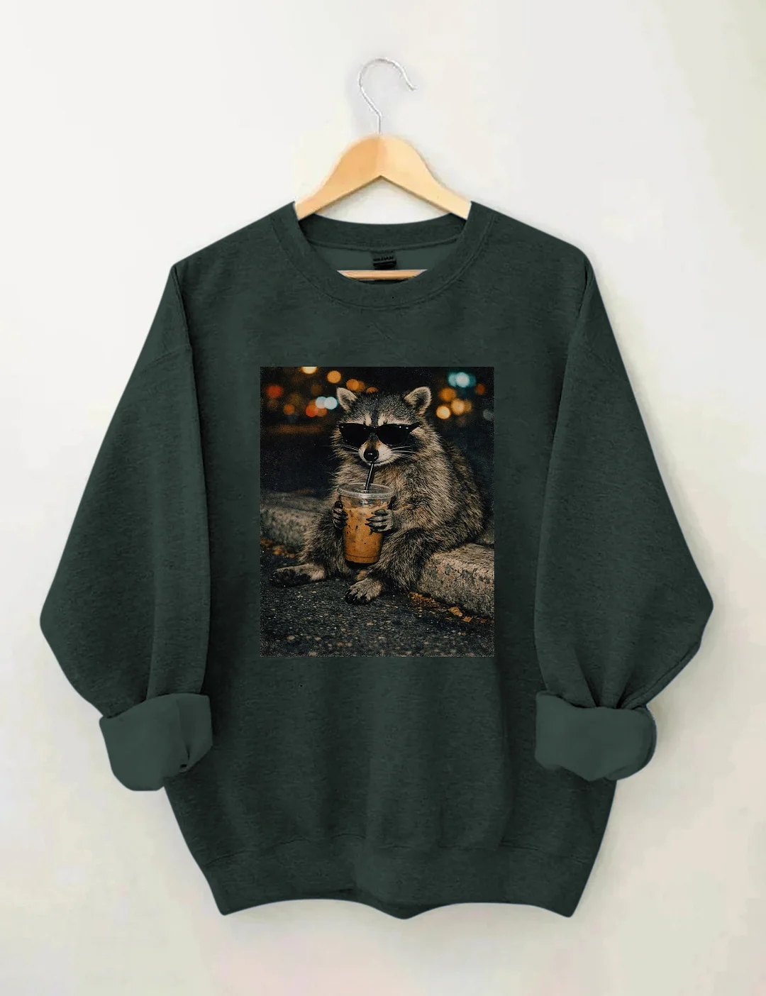 Funny Raccoon Drinking Iced Coffee Sweatshirt