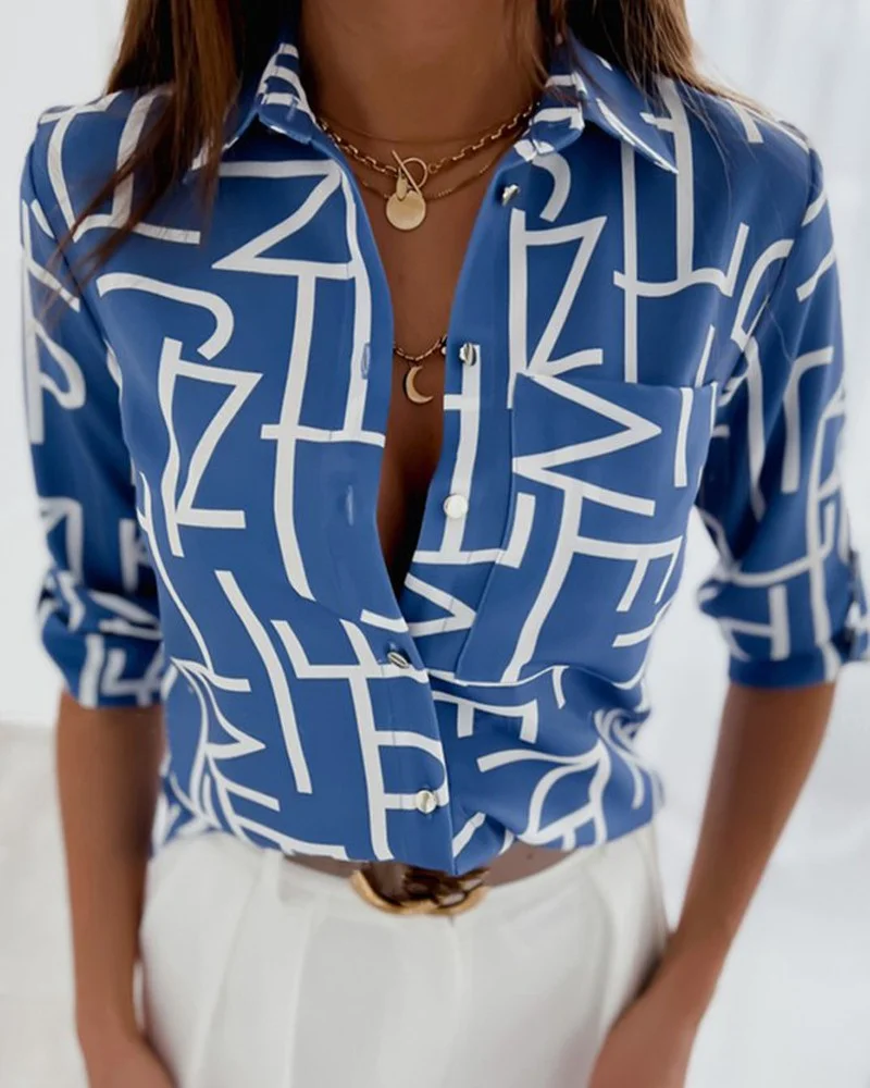 Spring And Summer Women's Elegant Single-Breasted Printed Shirt