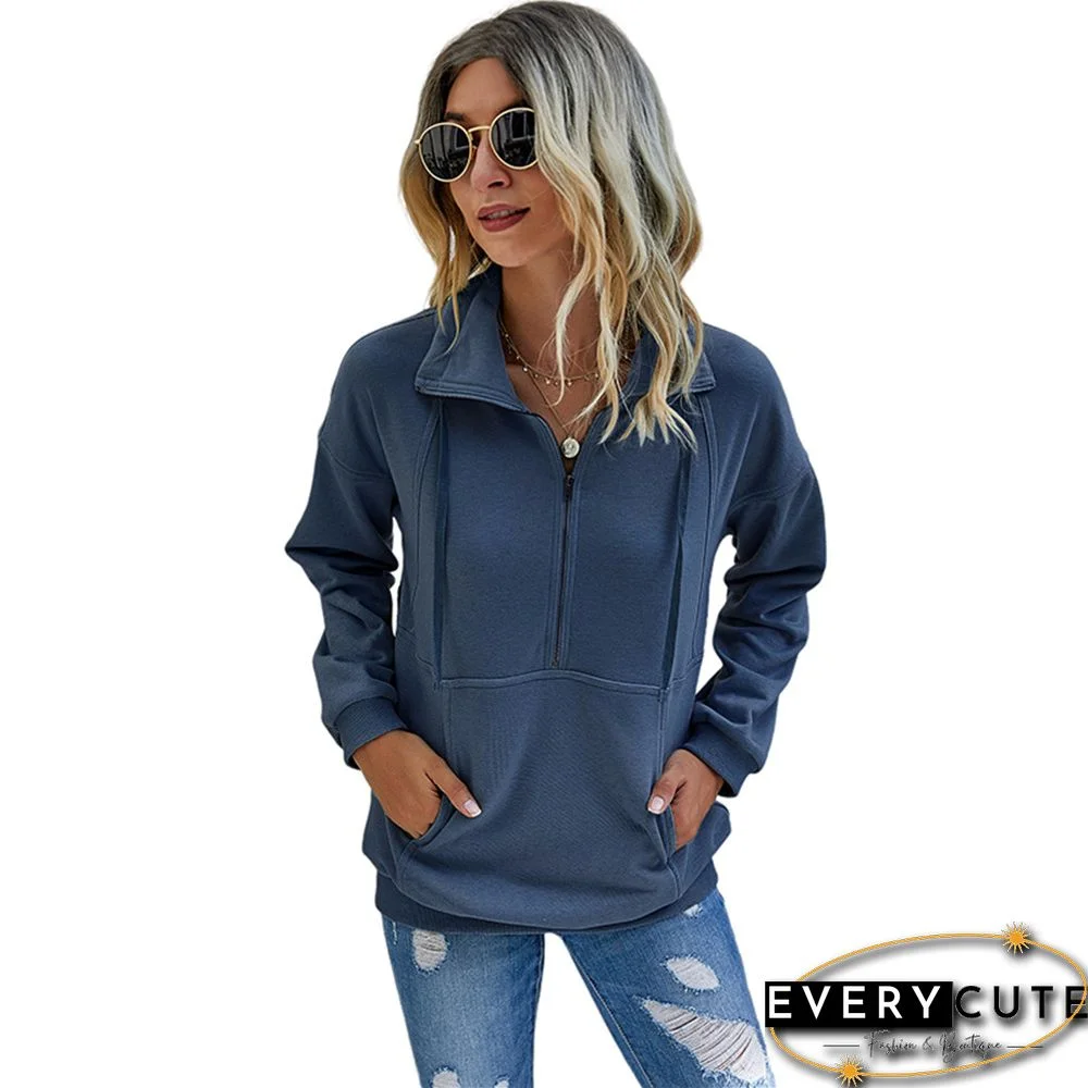 Navy Blue 1/2 Zipper Up Pullover Sweatshirt