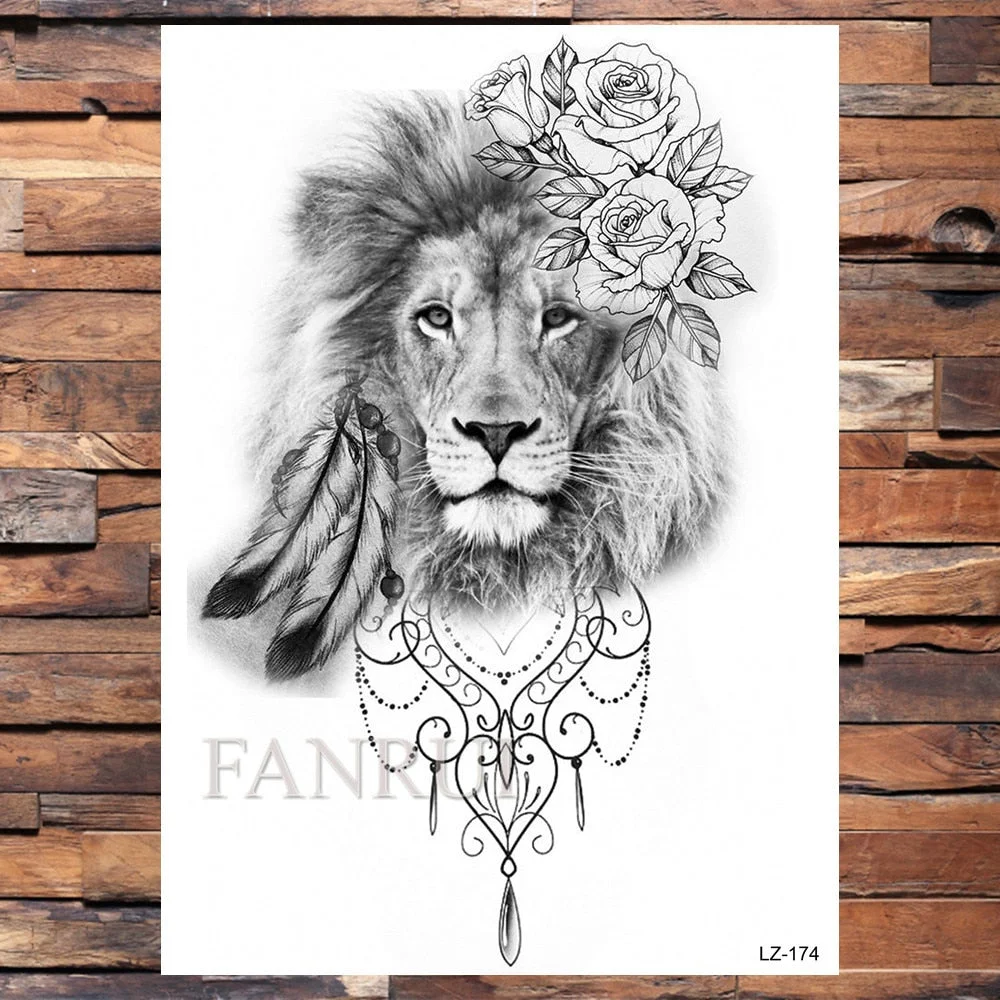 Mighty Lion King Of Beasts Tattoos Temporary Men Women Body Art Fake Tatoo Realistic Tribal Tiger Tattoo Sticker Arm Leg Makeup