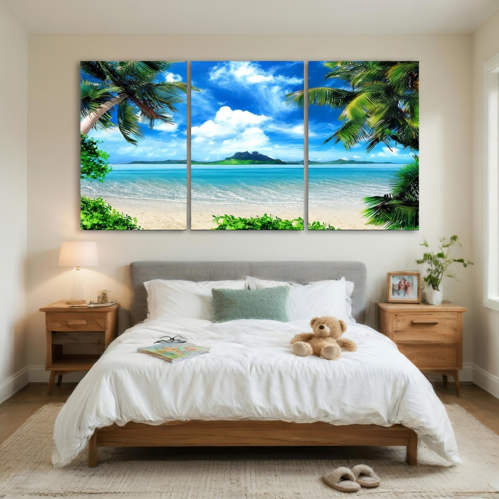 3-Piece Set Coconut Trees On Sands Beach Seascape Scenery Canvas Wall Art