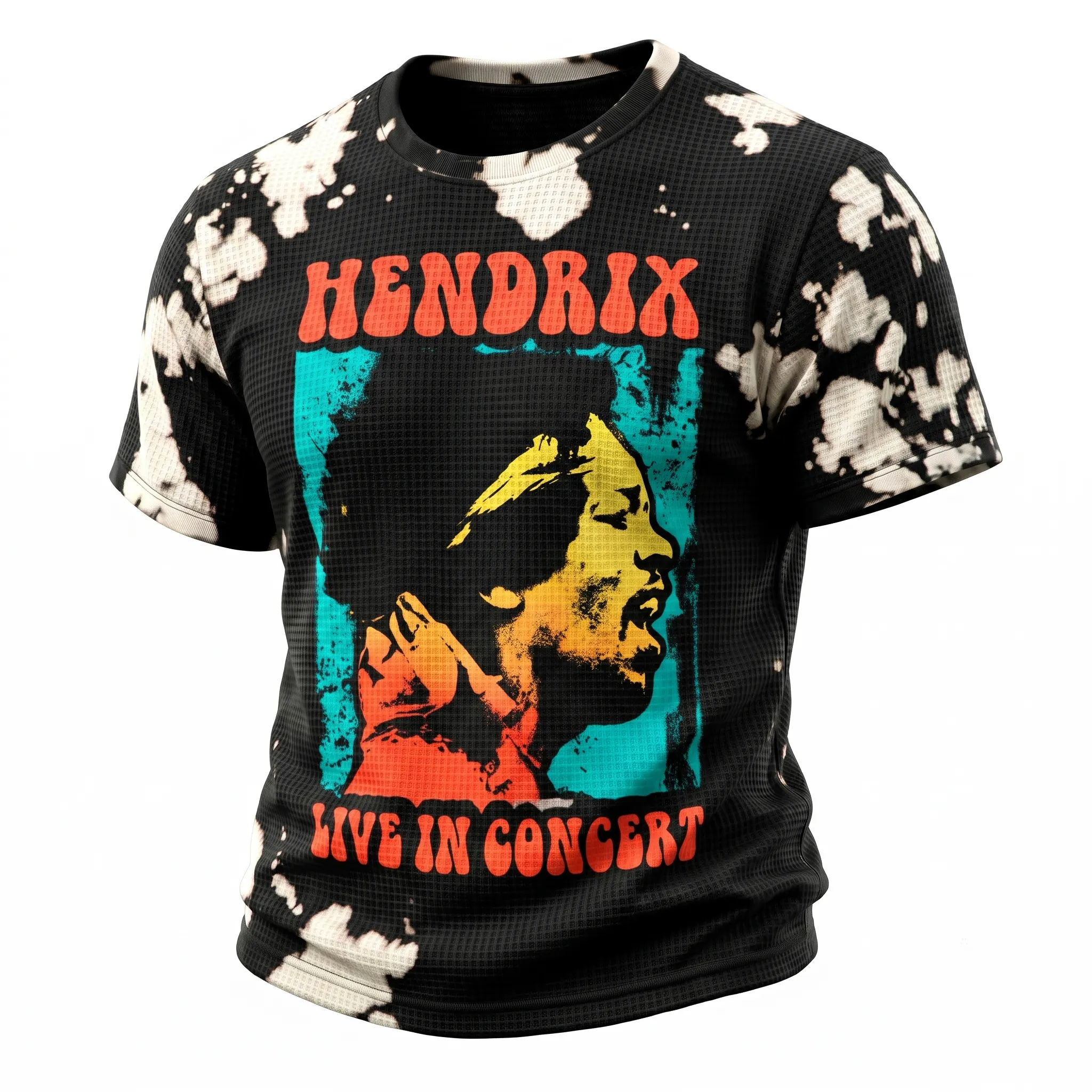 Men's Retro Rock Musician Print Waffle T-shirt