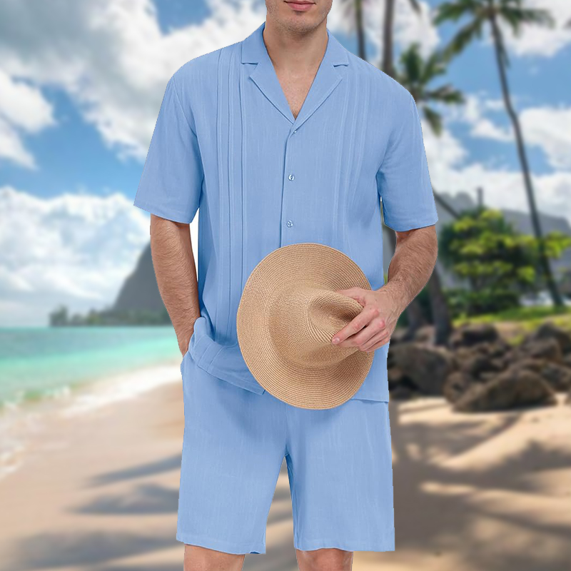 Men's Outdoor Leisure Beach Vacation Editing Edge Strips Linen Sets