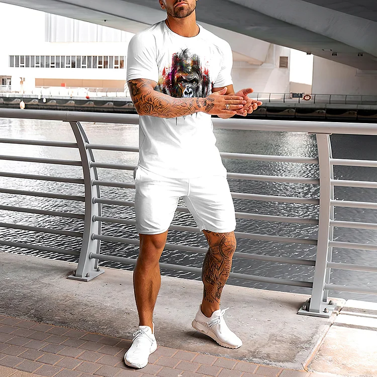 Fashion Color Print Casual T-Shirt And Shorts Two-Piece Set