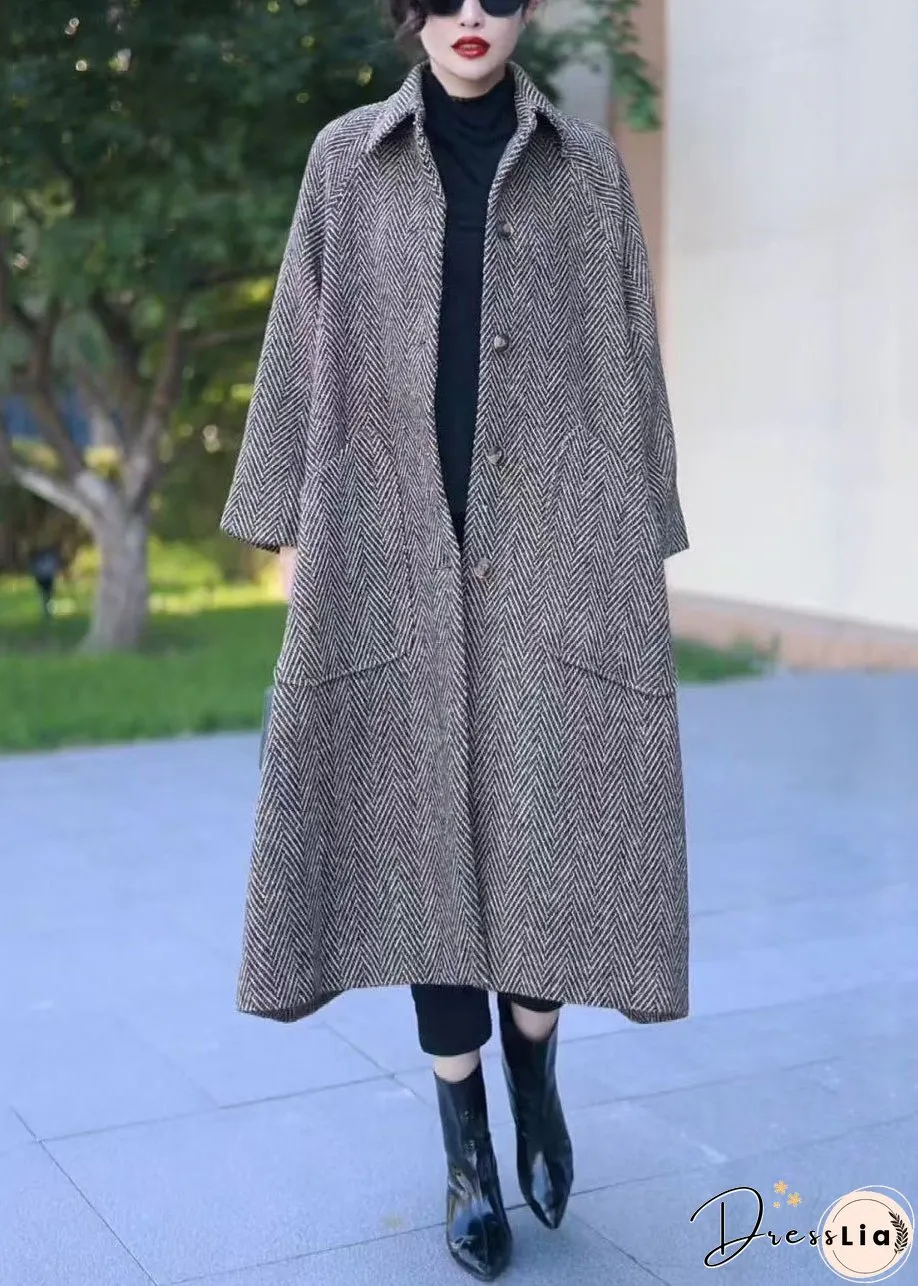 Loose Grey Button Pockets Thick Woolen Long Coat Winter