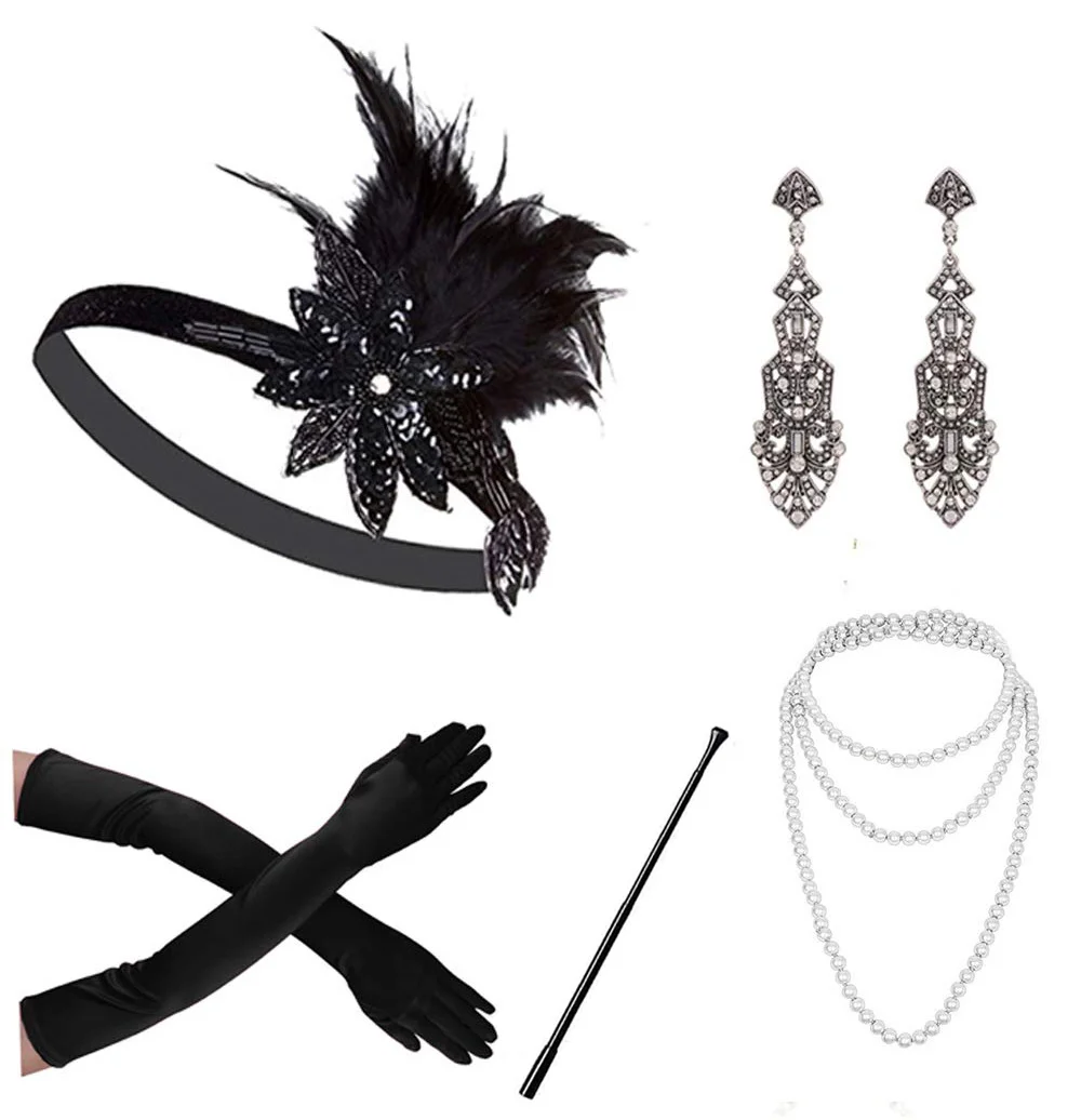 Women Black 1920s Gatsby Flapper Accessories Halloween Costume Novameme