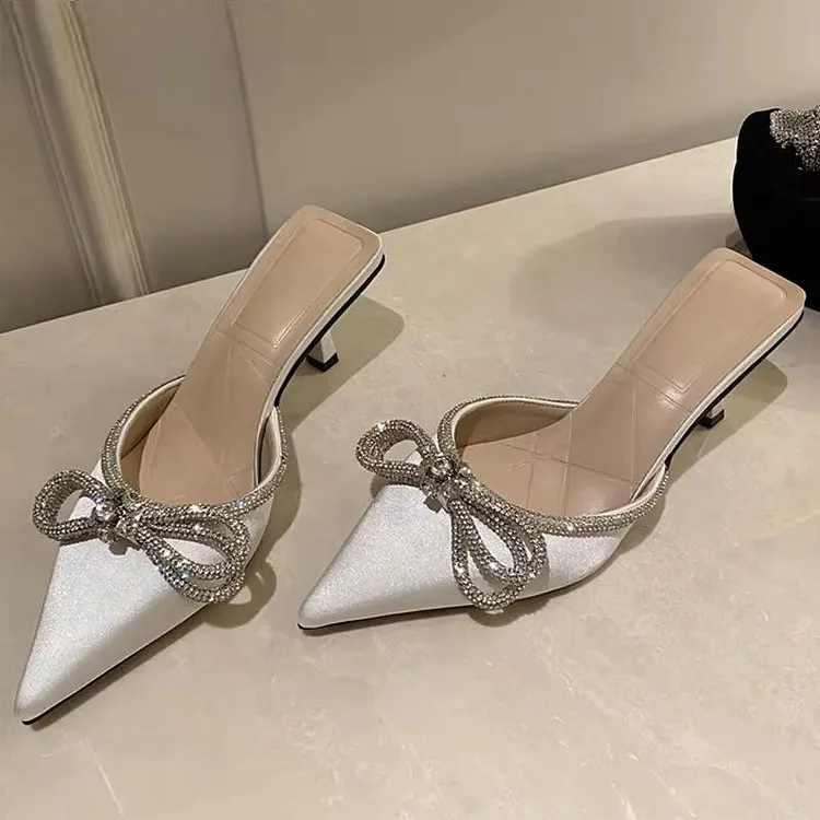 Butterfly-knot Women Slippers with Thin Low Heels