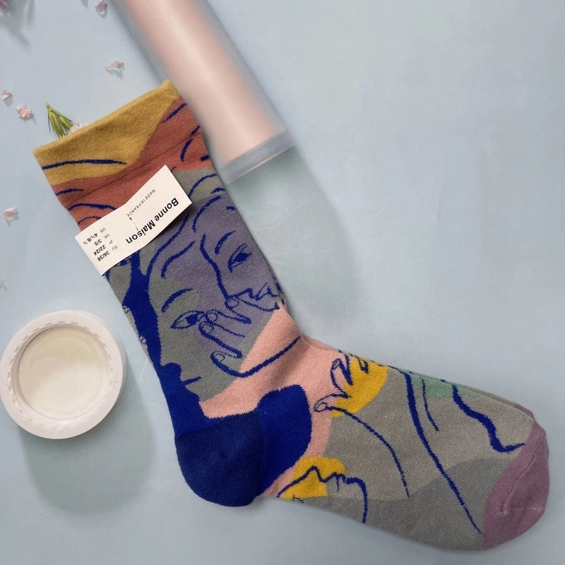 Women’s Minimalist Human Houndstooth Cotton Crew Socks A Pair