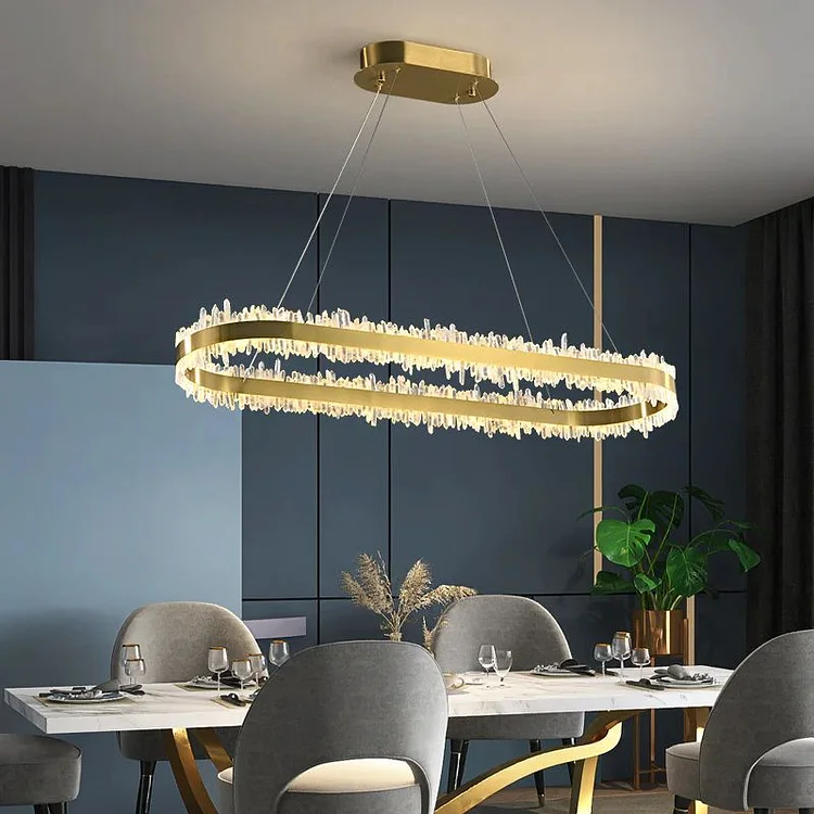 Office Rock Crystal Oval Chandelier Dining Table Light Fixture