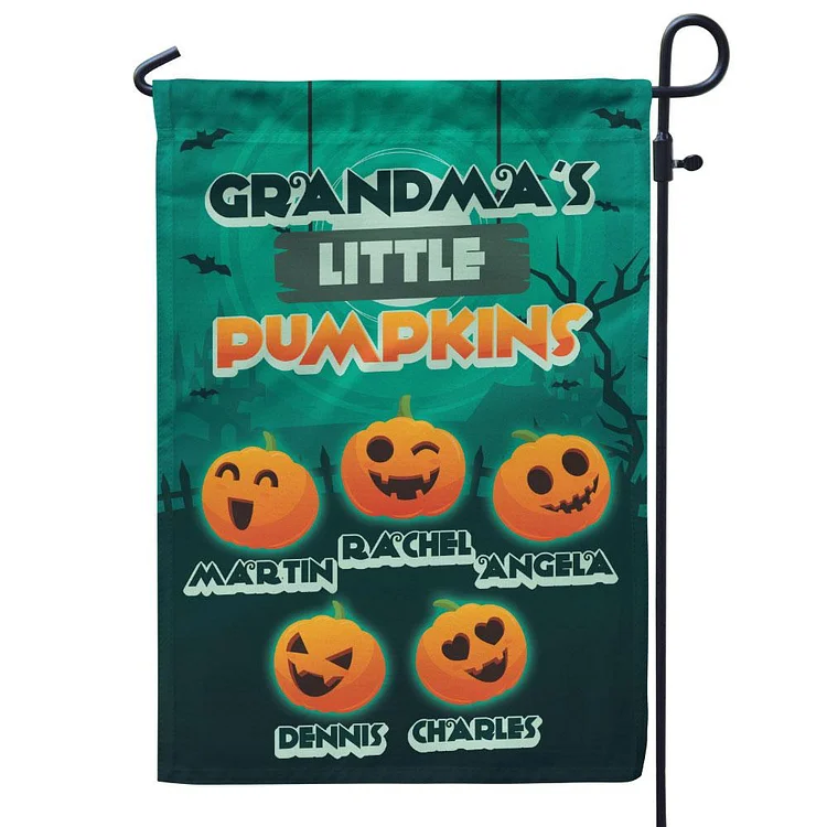 Personalized Halloween Garden Flag Custom 5 Names Flag "Grandma's Little Pumpkins"