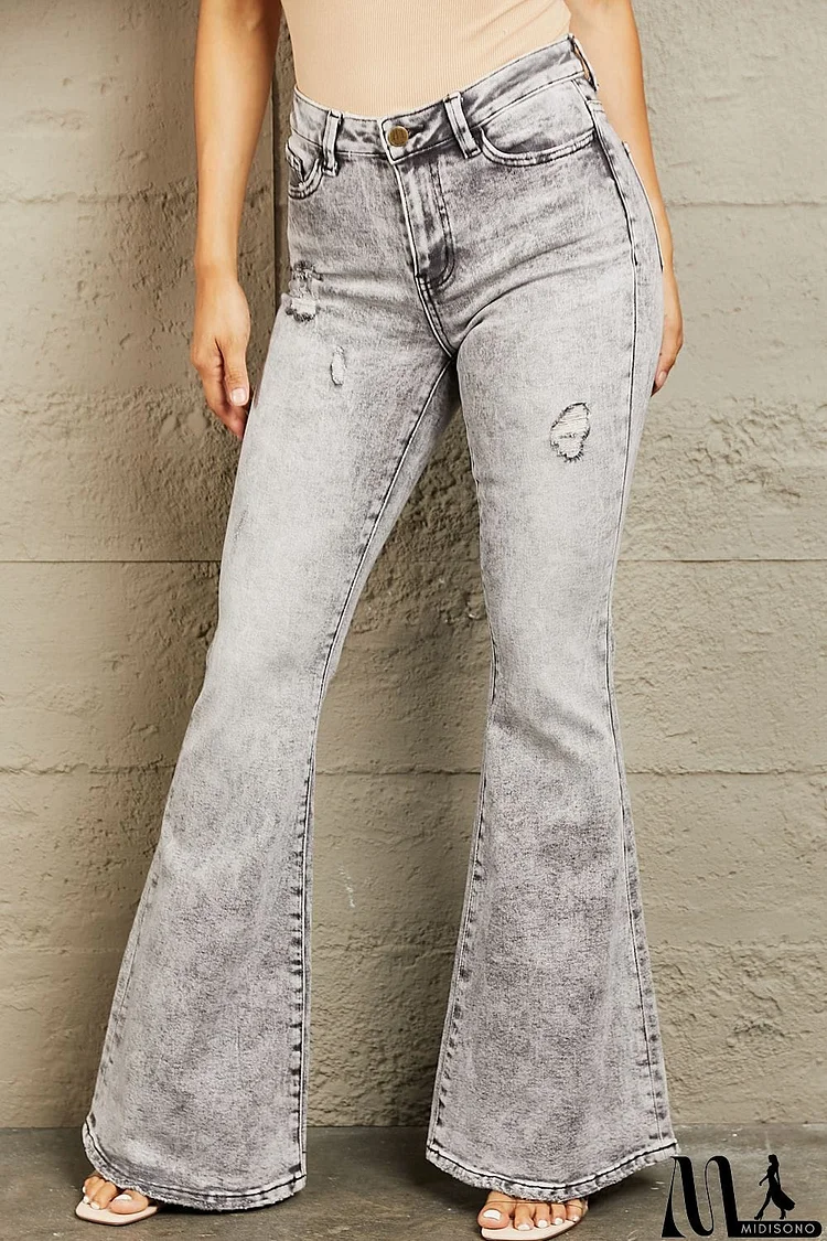 BAYEAS High Waisted Acid Wash Flare Jeans