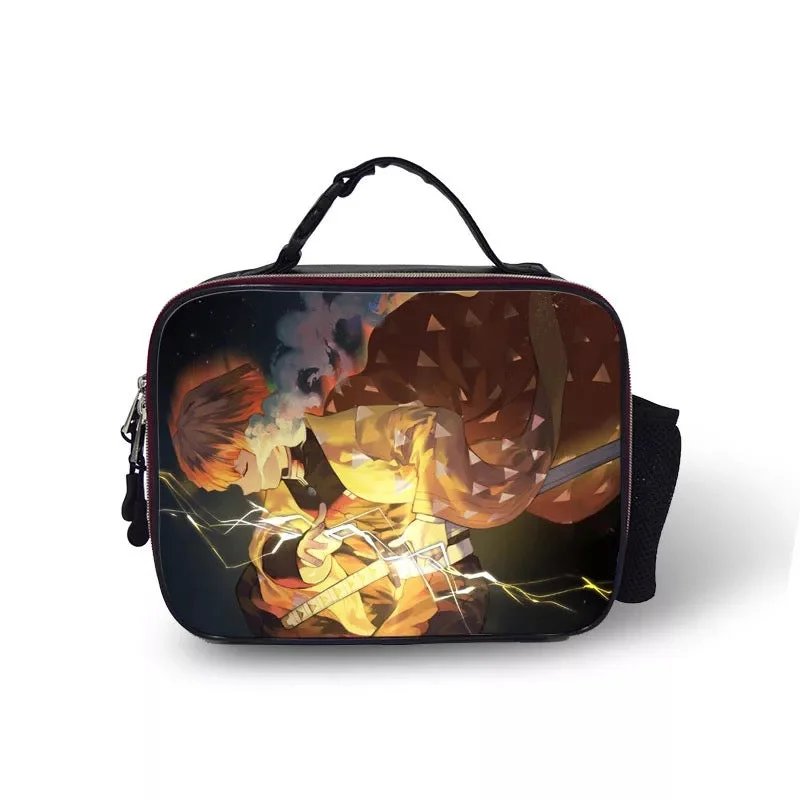Buzzdaisy Demon Slayer Kimetsu no Yaiba #19 PU Leather Portable Lunch Box School Tote Storage Picnic Bag
