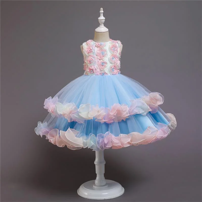 Summer Pretty Girls Dress Birthday Party Princess Dress Lace Kids Ball Gown Elegant Dress Casual Children Dress Size 4-10T