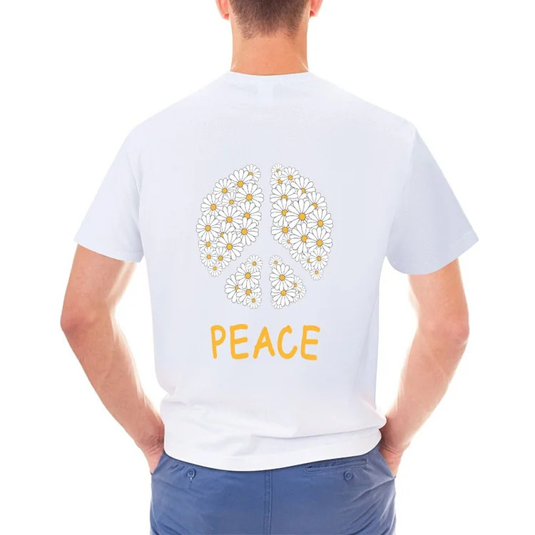 Gildan T-shirt for Men Peace Against War White Daisies  customized, personalized, gift