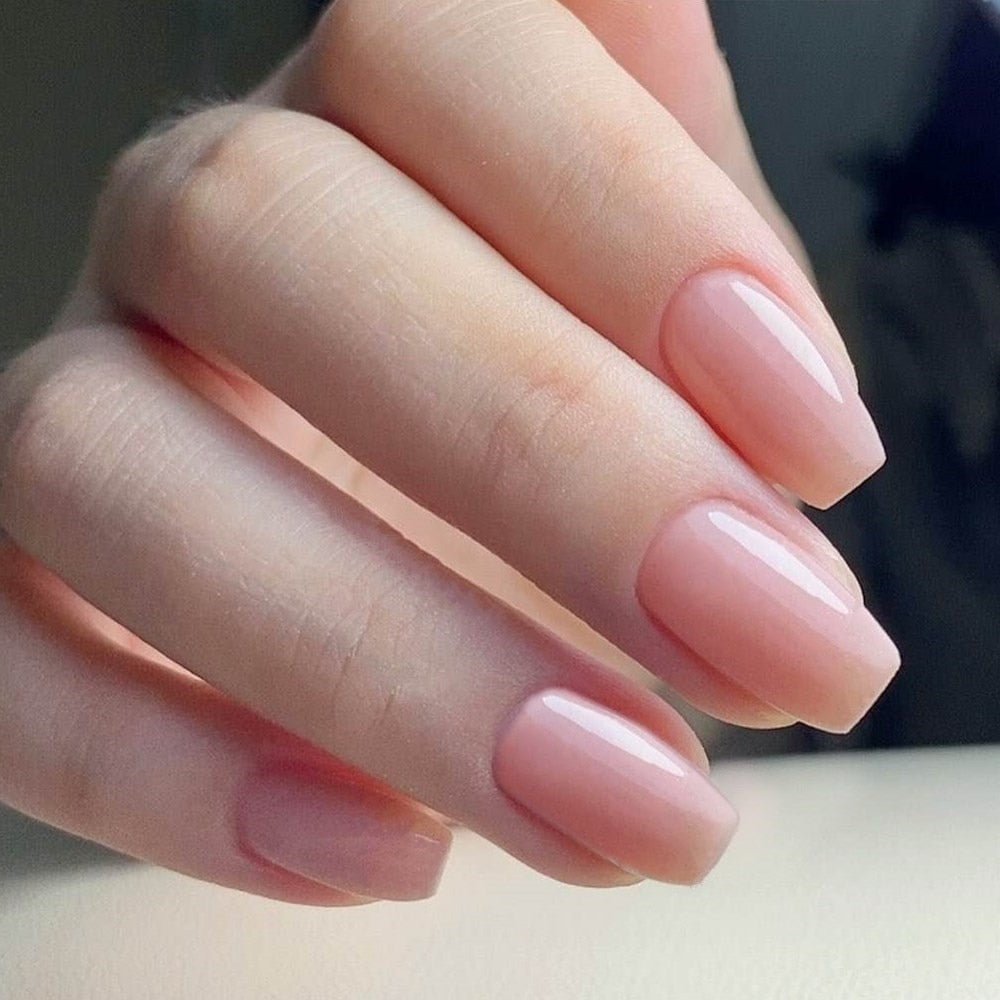 1 Row 24Pcs Shiny Natural Pink Artificial Fake Nails Short Ballerina False Nails For Designs Press On Finger Tips Manicure Tools