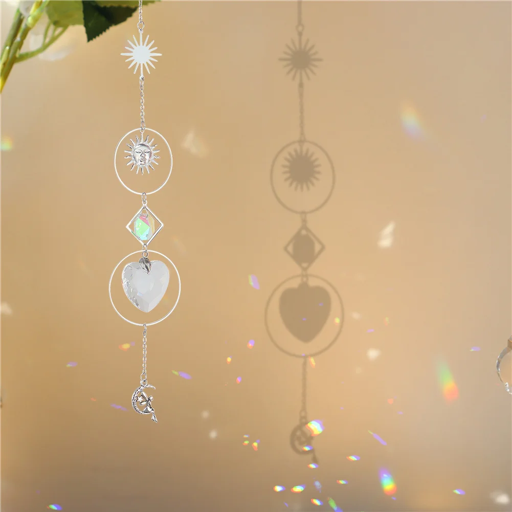 Wind Chime Crystal Diamond Light Catcher Ball Ornaments Round Frame Pendant