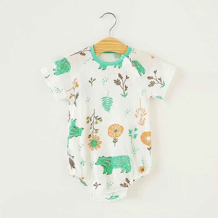 Baby Bear Flower Leaf Pajamas Bodysuit