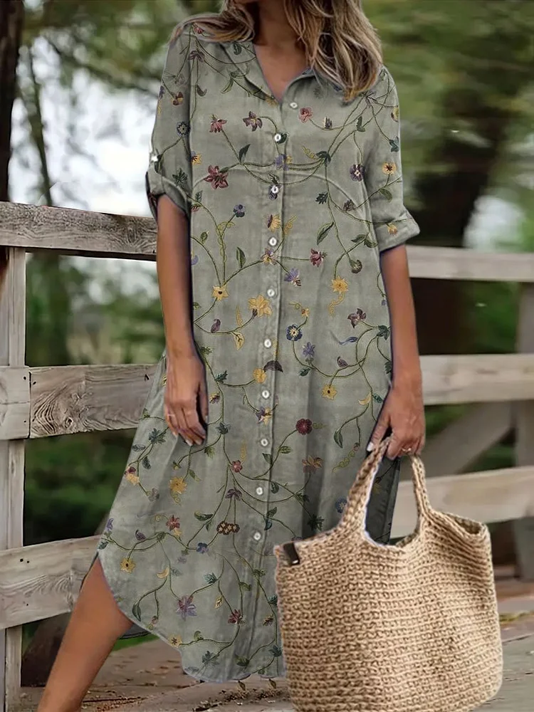Women's Flower Art Print Casual Maxi Dress