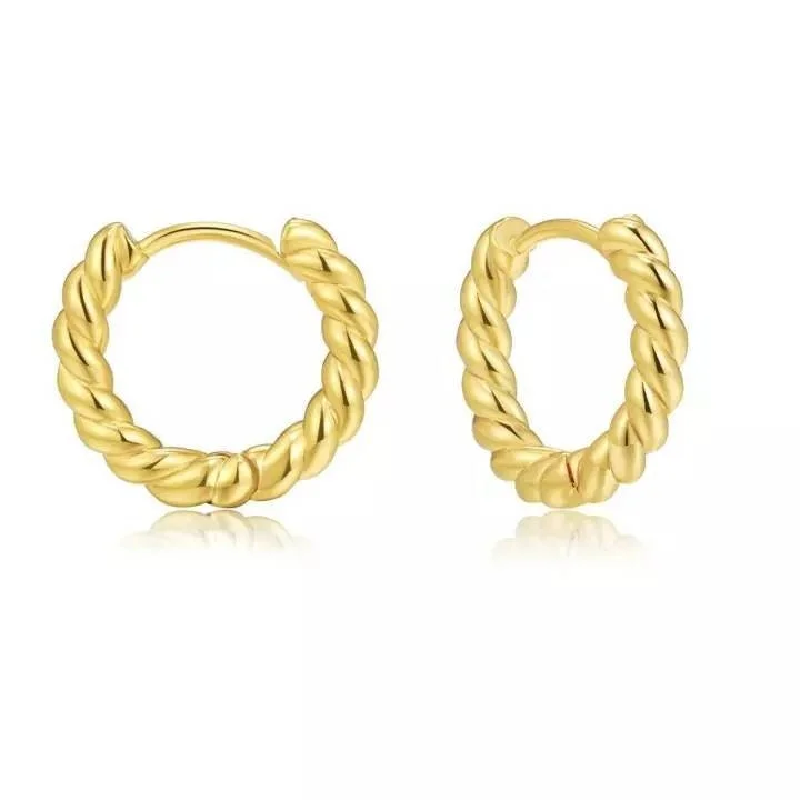 14K Gold Croissant Earrings Twisted Round Hoop Earrings Chunky Hoop Earrings 925 Sterling Silver Earrings