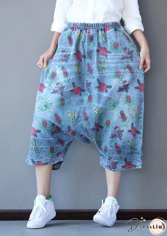 Retro Printed Loose Denim Pants