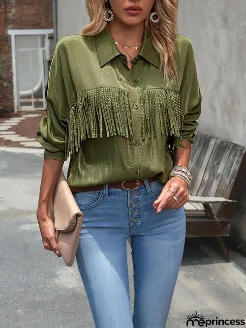 Buttoned Tassel Collared Neck Shirt