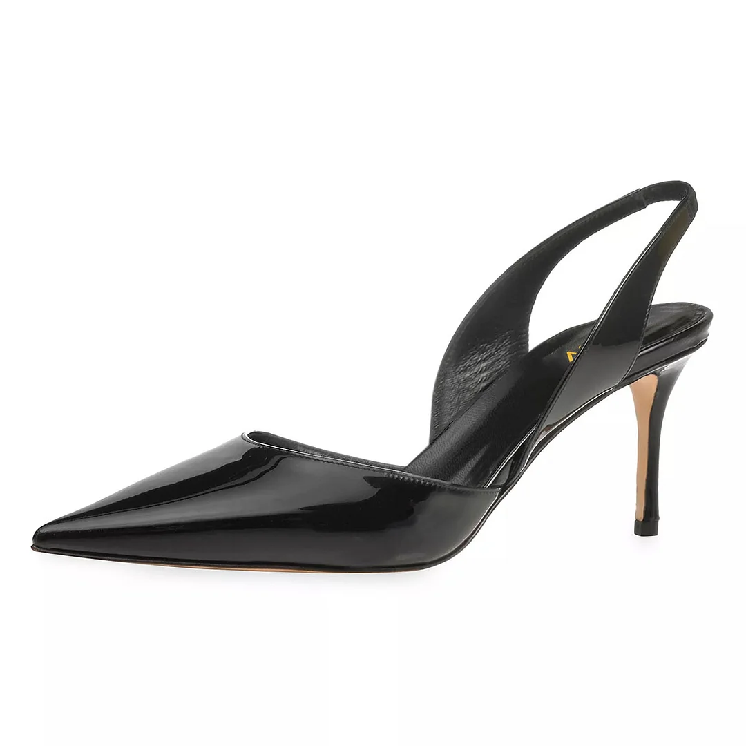 Black Patent Leather Slingback Pointed Toe Classic Pumps for Women