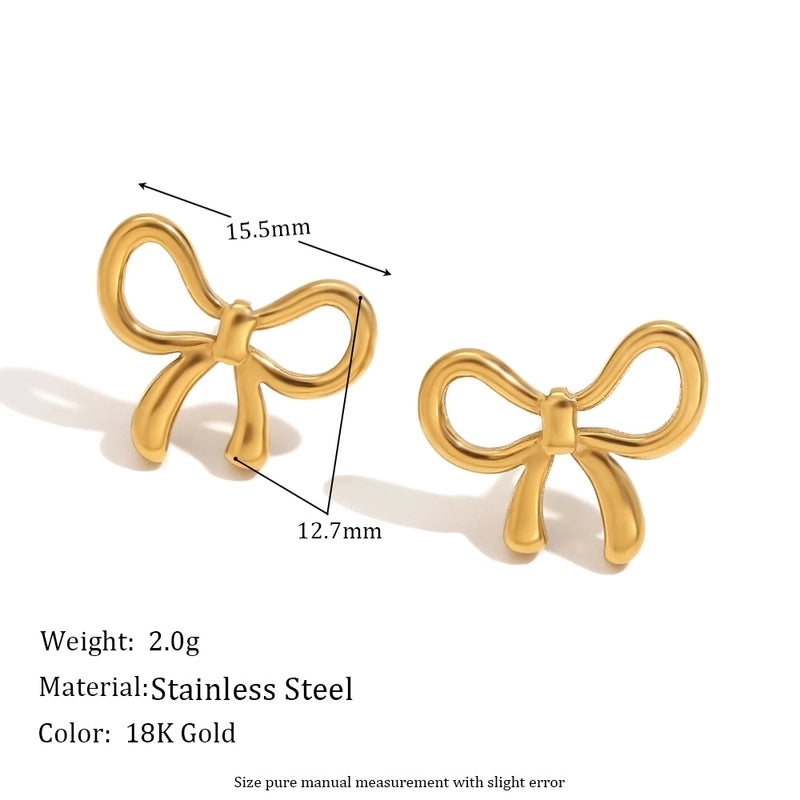 304 Stainless Steel 18K Gold Plated Sweet Minimalist Classic Style Plating Bow Knot Earrings Necklace