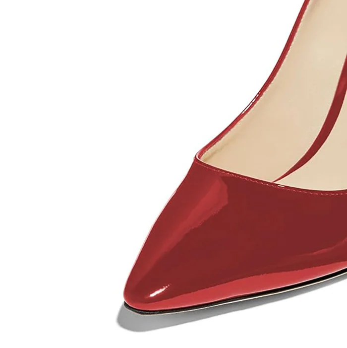 Patent Leather Pointed Toe Rhinestone Embellished Heel Pumps in Red