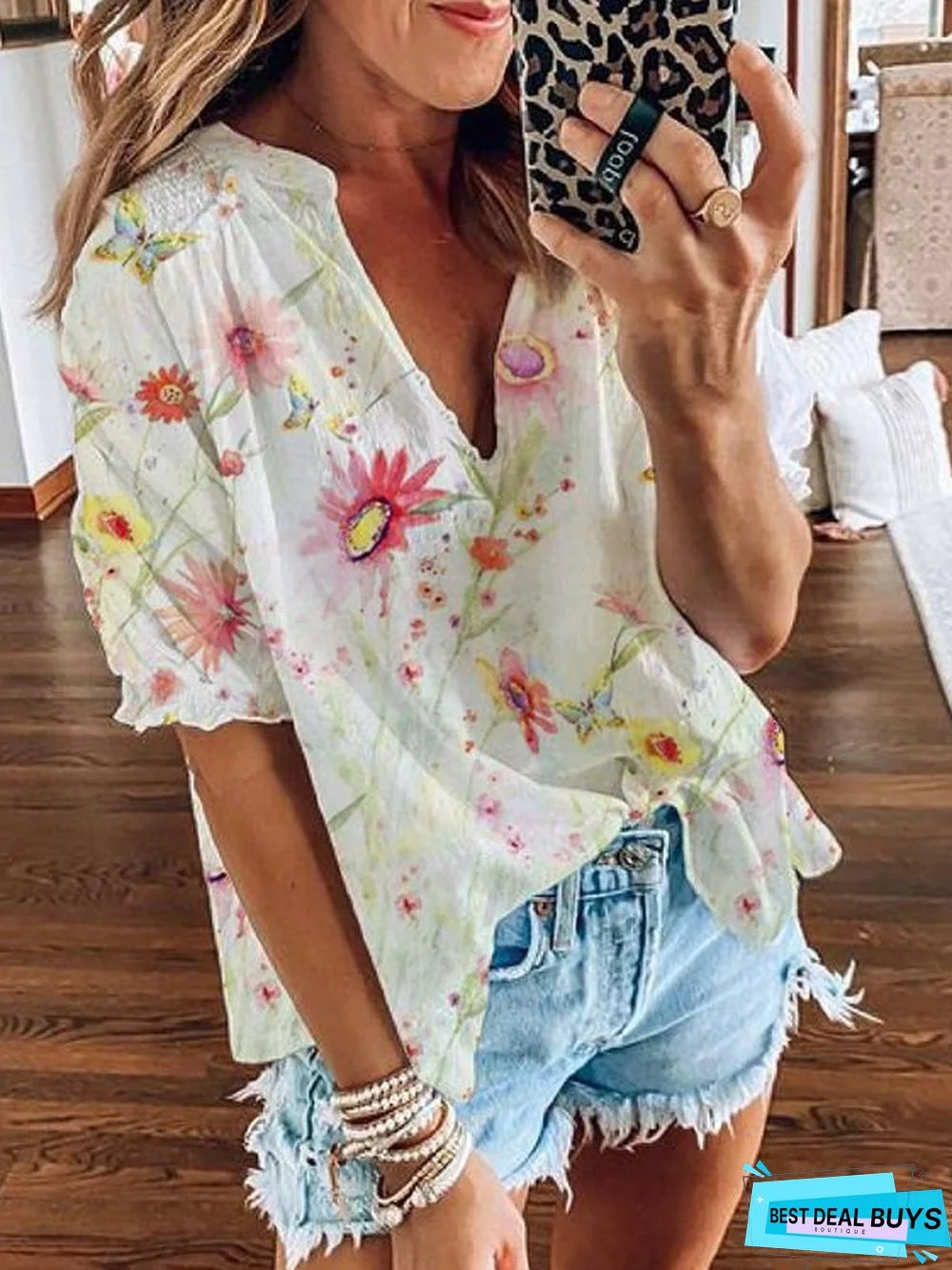 Shirt Collar Butterfly Shift Casual Blouse