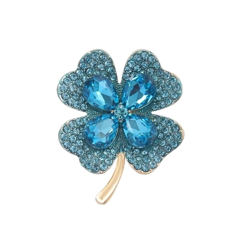 Elegant Pin Four Leaf Clover Metal Inlay Glass Women’s Brooches
