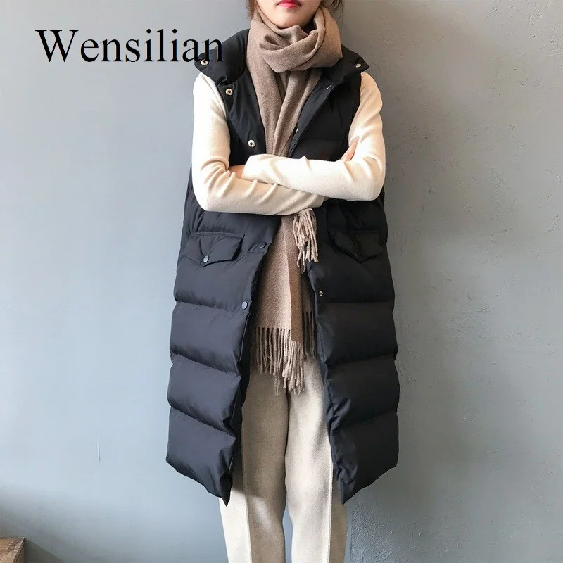Winter Down Coats Women Long Vest 2021 Ladies Stand Collar Sleeveless Jacket Female Padded Gilets Quilted Coats Chaleco Mujer