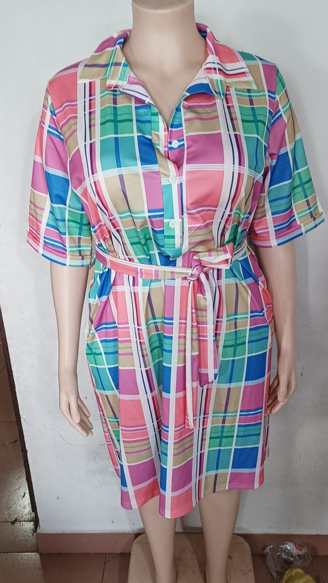 Popular Plus Size Printed Shirt Plaid Dress