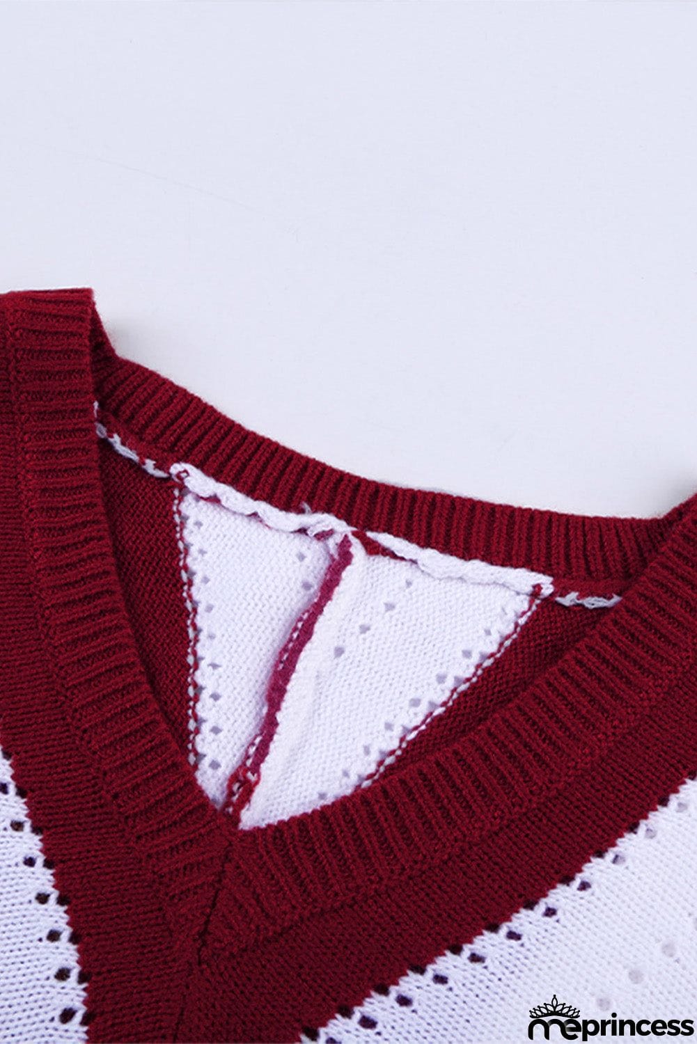 Casual Red Striped Colorblock V Neck Knitted Sweater