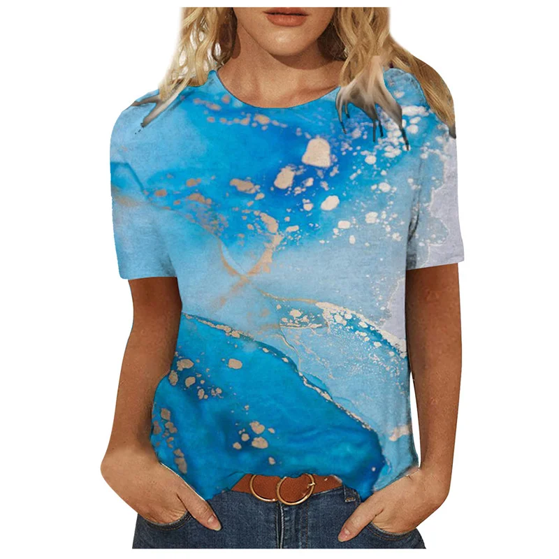 Women 3D Landscape Painting Positioning Sunflower Print T Shirt New Summer Vintage Casual Short Sleeve O-Neck Size Top