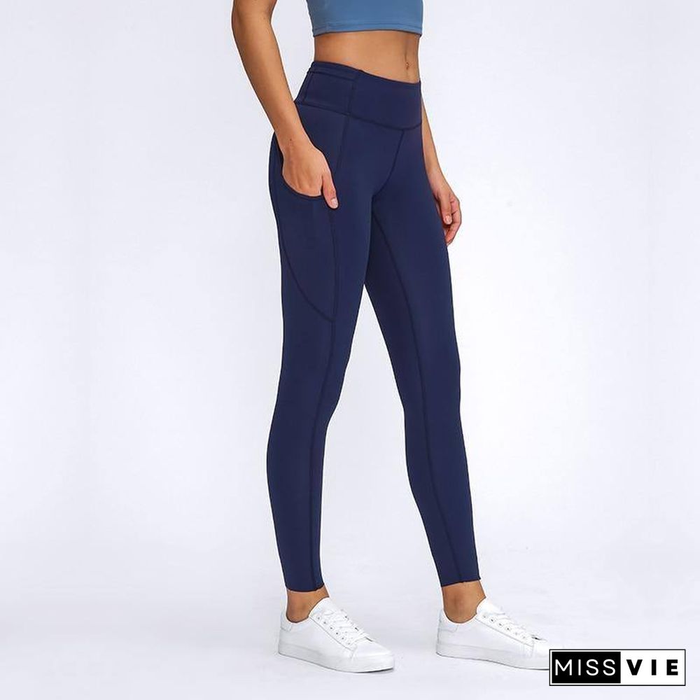 High Waist Yoga Pants With Pockets Sport Leggings Women Tummy Control Workout Running 4 Way Stretch Gym Leggings
