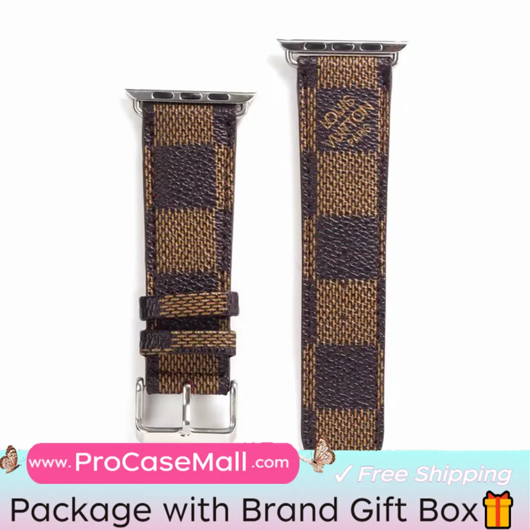 Classic LV Monogram Leather Checkerboard Canvas Apple Watch Strap