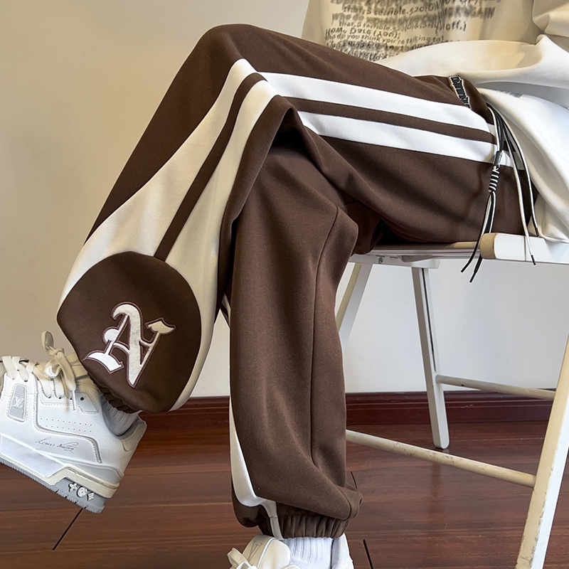 Edubridgesmart 3 Colors Men Sweatpants Korean Street Casual Pants Fashion Patchwork Letter Embroideries Straight-leg Trousers Male Sports Wear