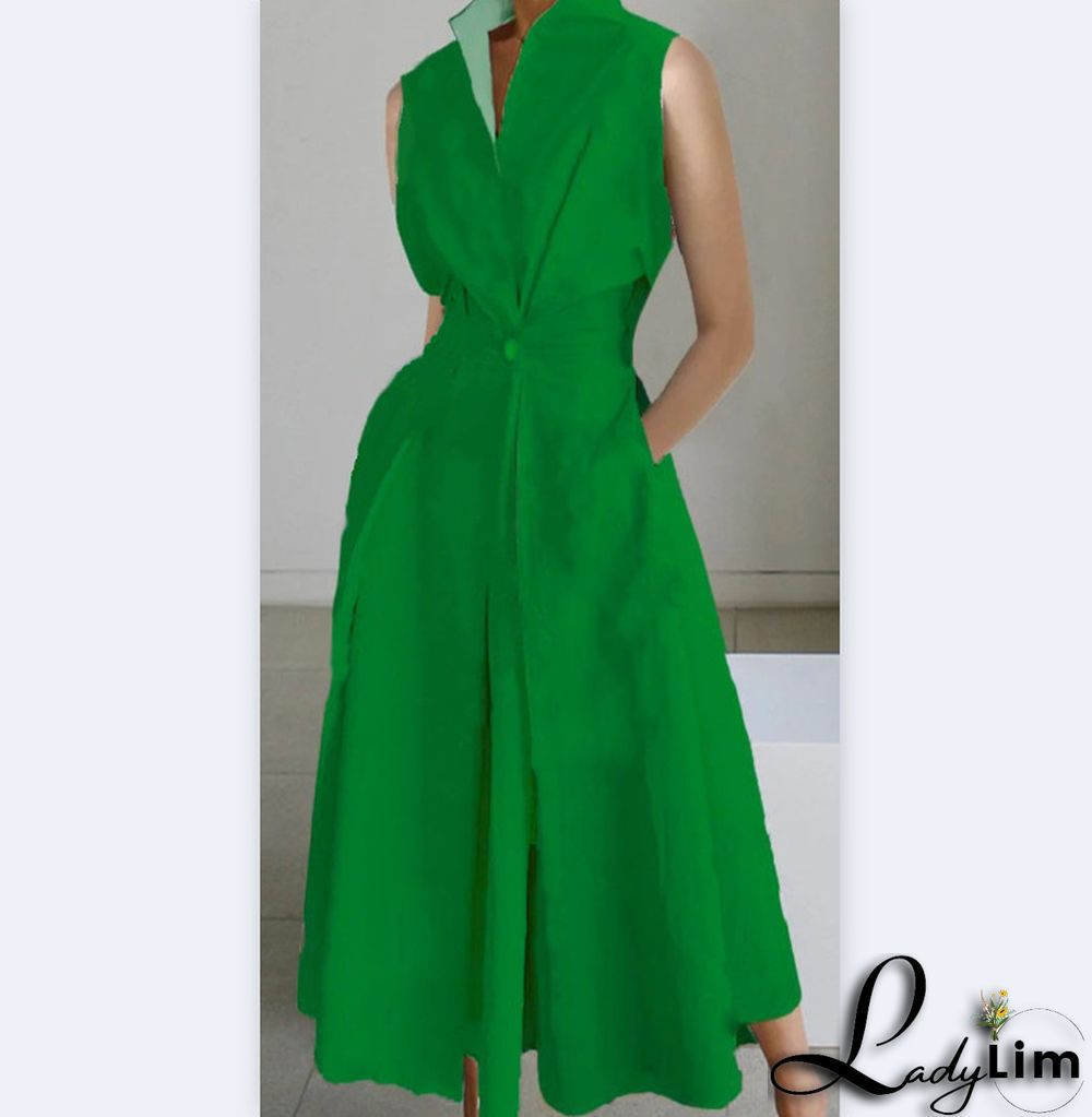 Summer Career Fashion Polka Dot V Neck Ladies Button Mermaid Dress