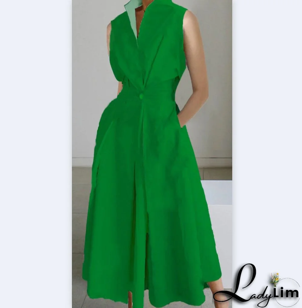 Summer Career Fashion Polka Dot V Neck Ladies Button Mermaid Dress