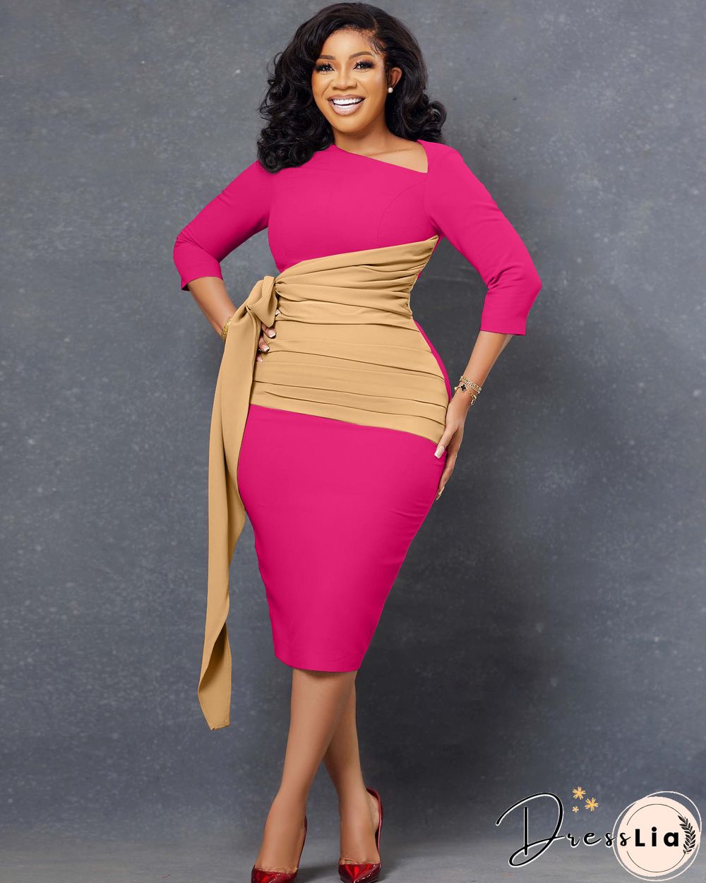 Elegant 3/4 Sleeve Bandage Ruched Pencil Dresses