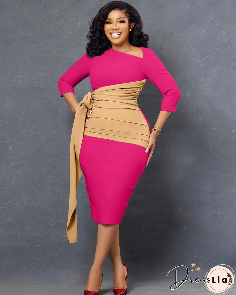 Elegant 3/4 Sleeve Bandage Ruched Pencil Dresses