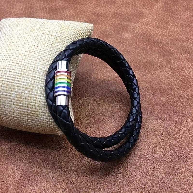 Casual Modern Style Geometric Stainless Steel Pu Leather Magnetic Unisex Wristband