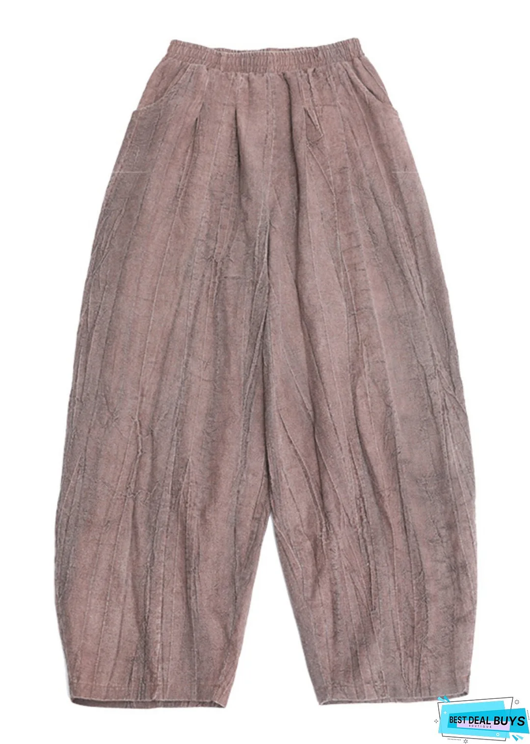 Vintage Light Coffee Pockets Patchwork Linen Lantern Pants Fall