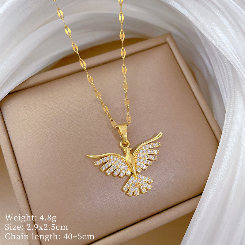 Copper Micro-Inlaid Heart Fashion Gorgeous Full Diamond Necklace Women’S Versatile Clavicle Chain Titanium Steel