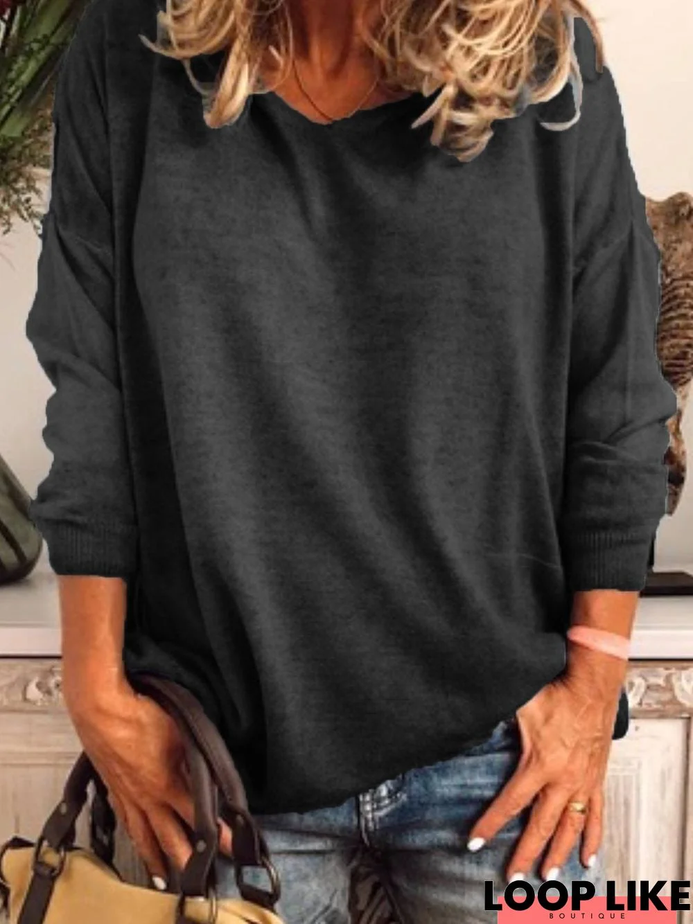 Grey Hoodie Long Sleeve Plus Size Sweater