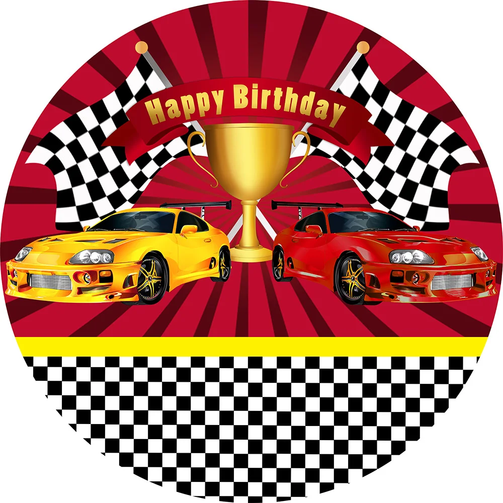 Racing Theme Happy Birthday Party Round Cover RedBirdParty