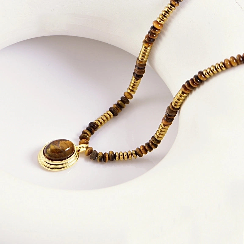 Casual Streetwear Geometric 304 Stainless Steel Tiger Eye Plating Necklace
