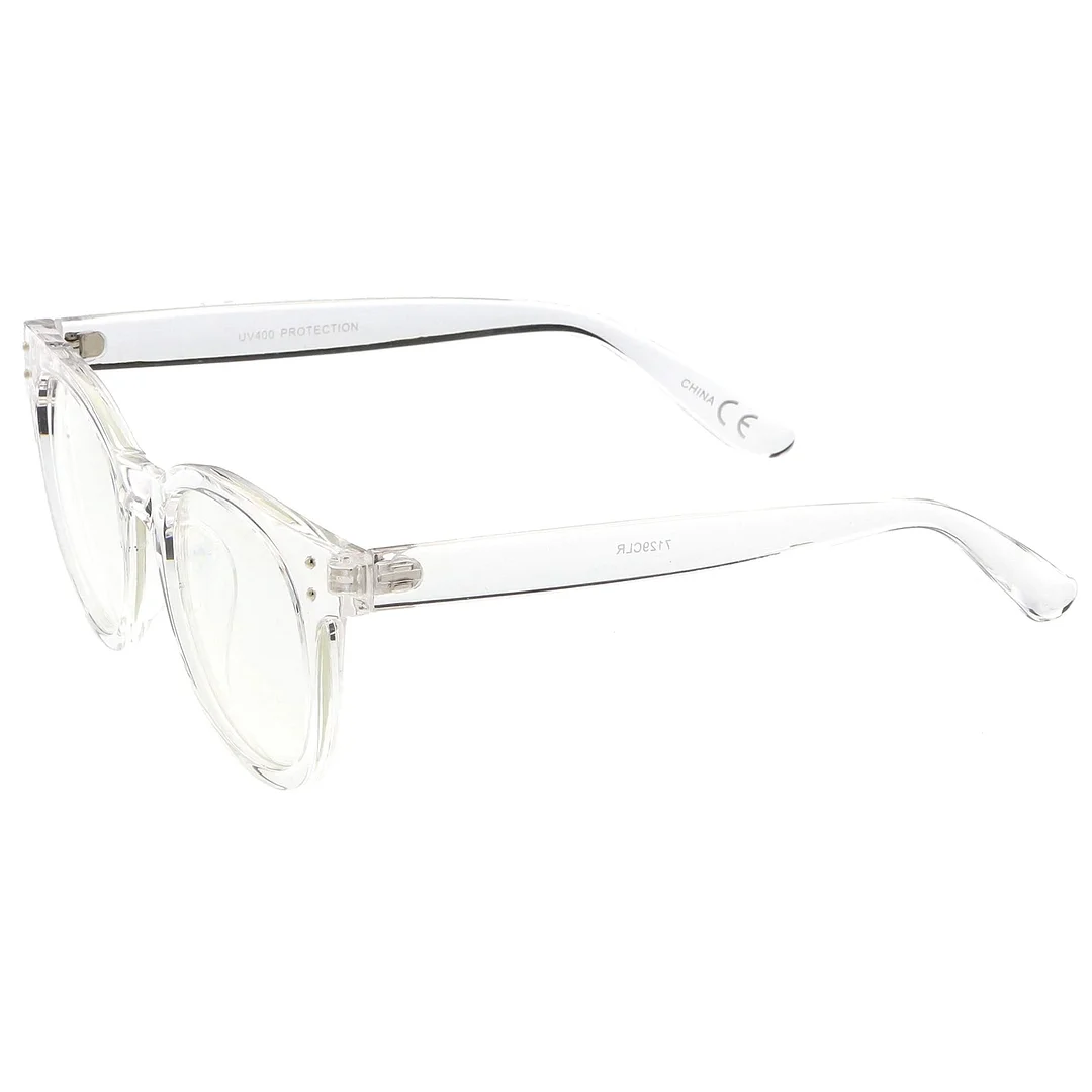Classic Horn Rimmed Eyeglasses With Rivet Accent Wide Arms Clear Lens 48mm