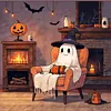 Kits de peinture en diamant &agrave; la t&ecirc;te de feu Halloween fant&ocirc;me 5d &agrave; la maison, perceuse carr&eacute;e compl&egrave;te, pour adultes, d&eacute;butants, d&eacute;coration int&eacute;rieure, peintures de diamants, art de pierres pr&eacute;cieuses 35x35cm